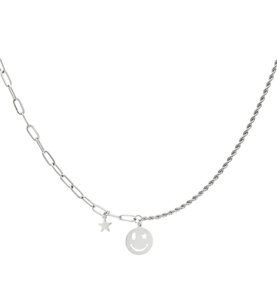 Happy smiley ketting | zilver