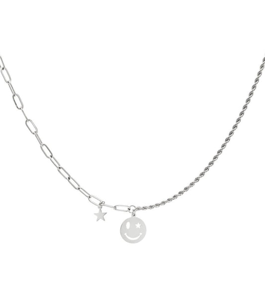 Happy smiley ketting | zilver